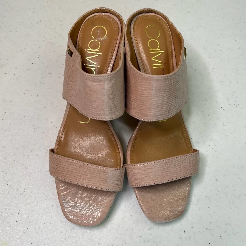 CALVIN KLEIN Cirella Women’s Nude Block Heel Dress Sandal Mule Size 9,5 #66 - Picture 2 of 11